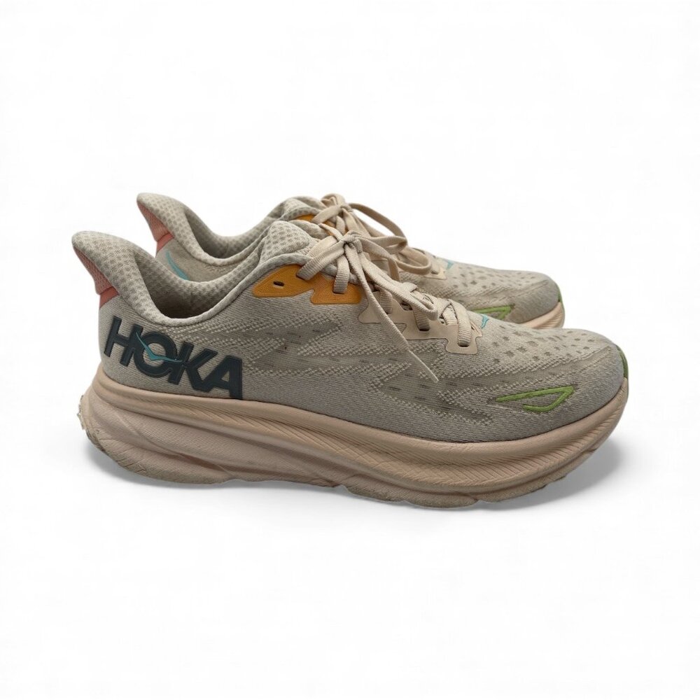 Hoka One One Womens Clifton 9 1132211 VLS Beige Running Shoes Sneakers Sz 9B